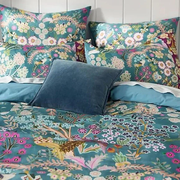 Anthropologie Paradise Printed Cotton Duvet Cover Queen Floral - Picture 2 of 6